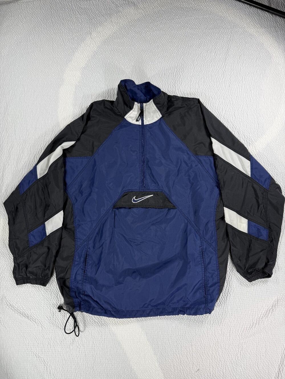 Vintage Nike Men's Extra Large Jacket 1/4 Zip Pullover Windbreaker Blue Black
